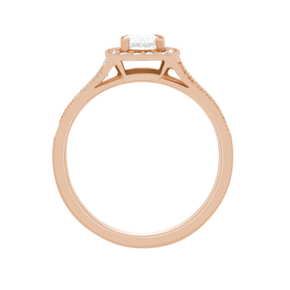Cushion Halo Diamond Ring in rose gold in an upright position