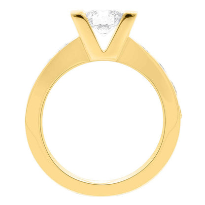 Custom Made Engagement Ring made from yellow gold standing upright