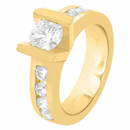 Custom Made Engagement Ring made from yellow gold pictured upright and angled diagonally