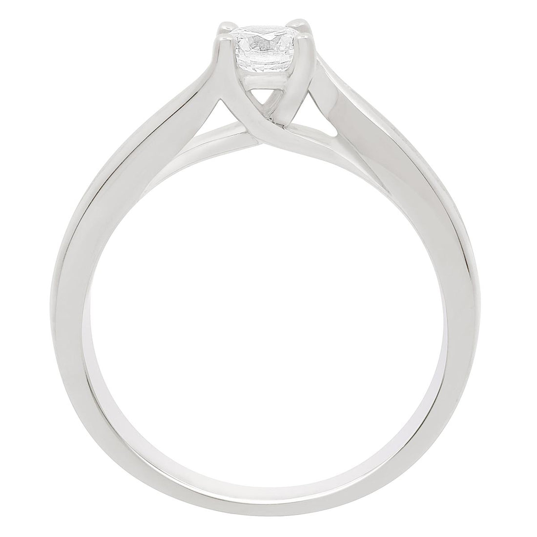 Crossover Band Diamond Ring made from platinum standing upright