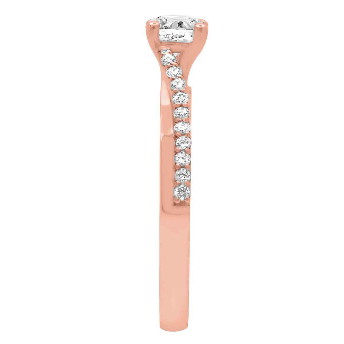 Debeers Promise Ring Style in rose gold standing upright and viewed from the side