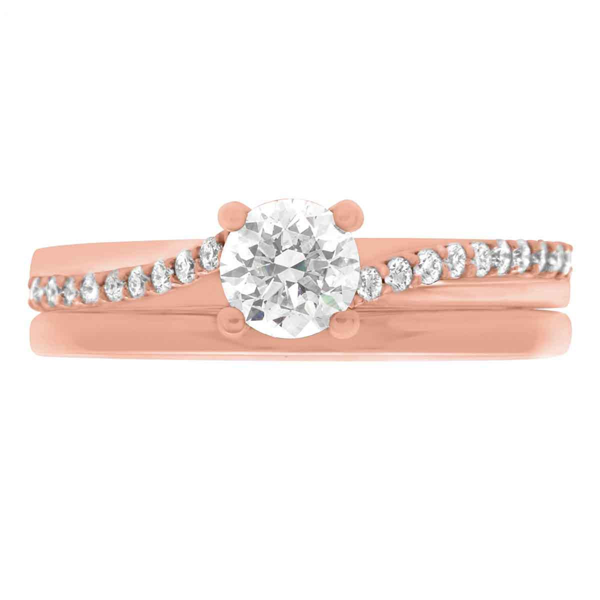 Debeers Promise Ring Style in rose gold with a plain wedding ring