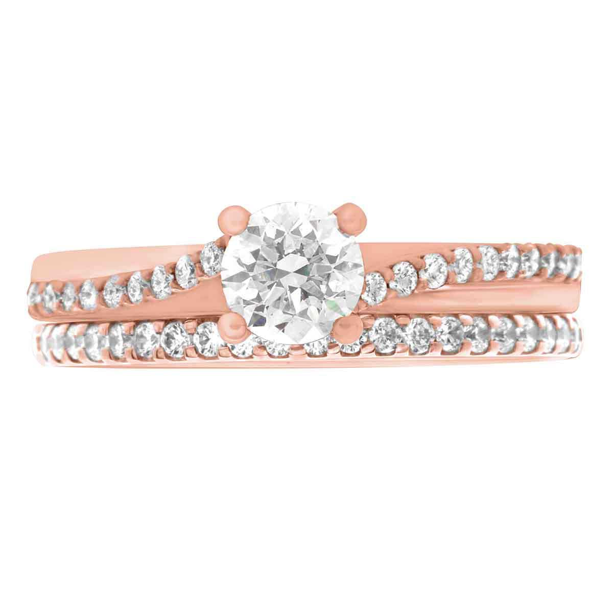 Debeers Promise Ring Style in rose gold with a diamond wedding ring