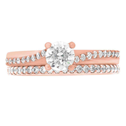 Debeers Promise Ring Style in rose gold with a diamond wedding ring