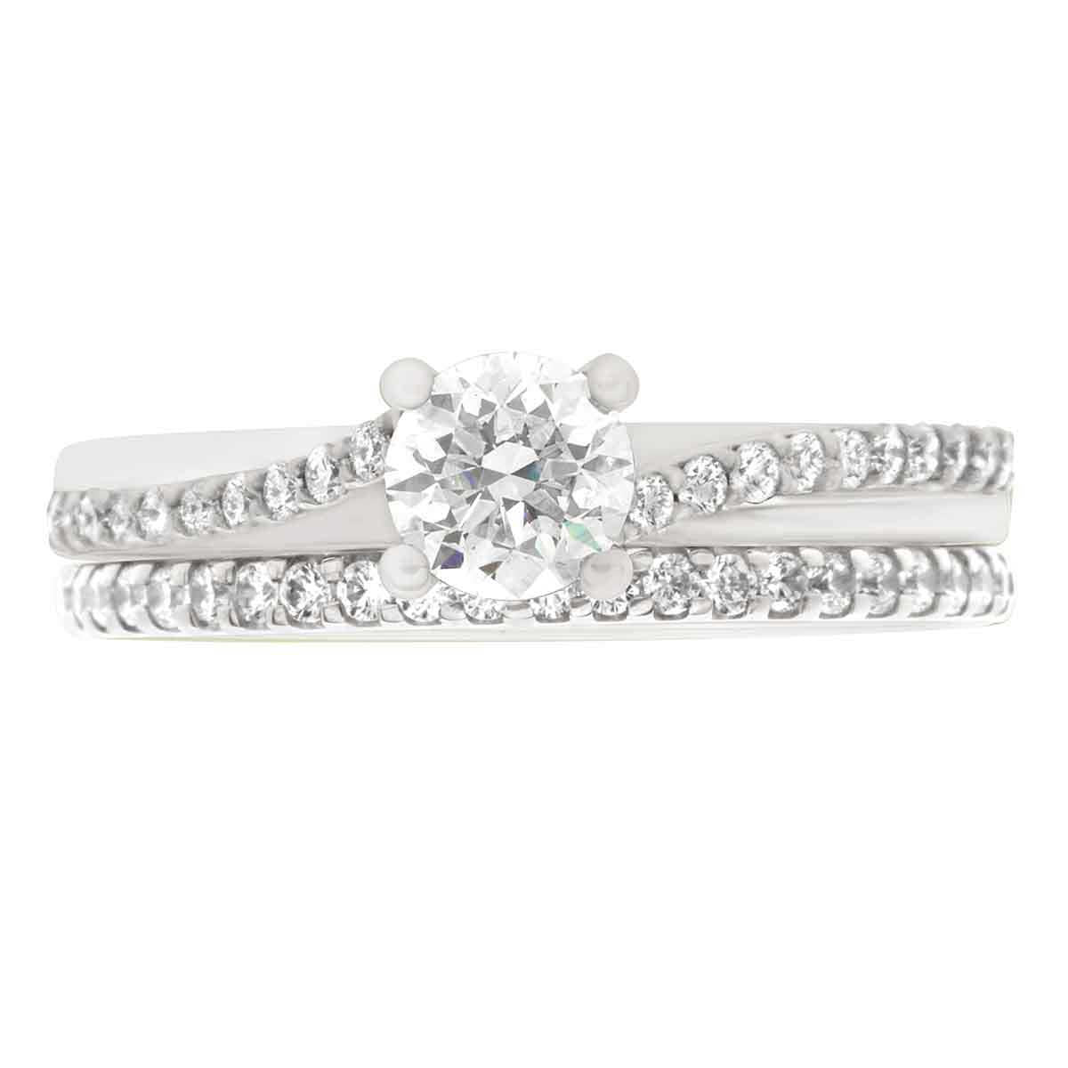 Debeers Promise Ring Style in white gold with a matching diamond wedding band