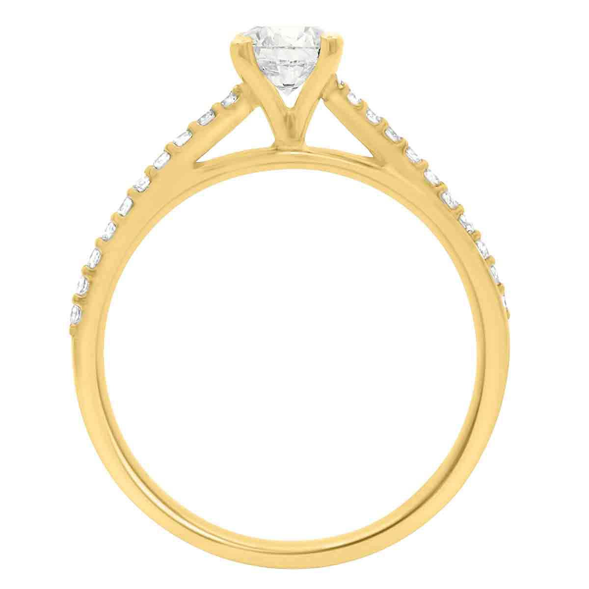 Debeers Promise Ring Style in yellow gold standing in an upright position