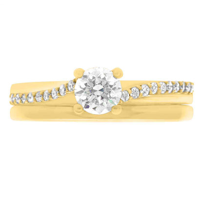 Debeers Promise Ring Style in yellow gold with a plain wedding ring