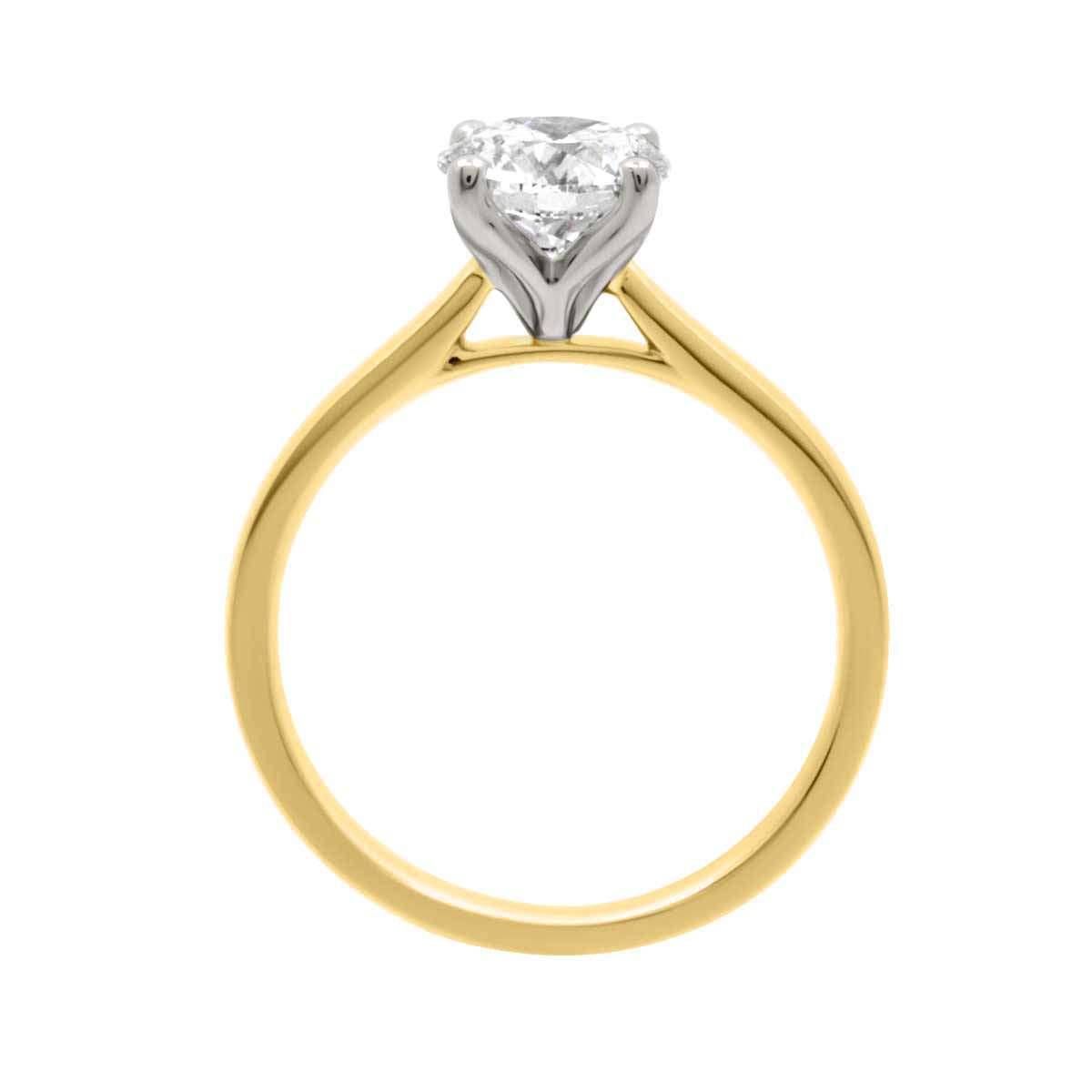 Tulip Setting Solitaire Engagement Ring In White and yellow Gold standing upright