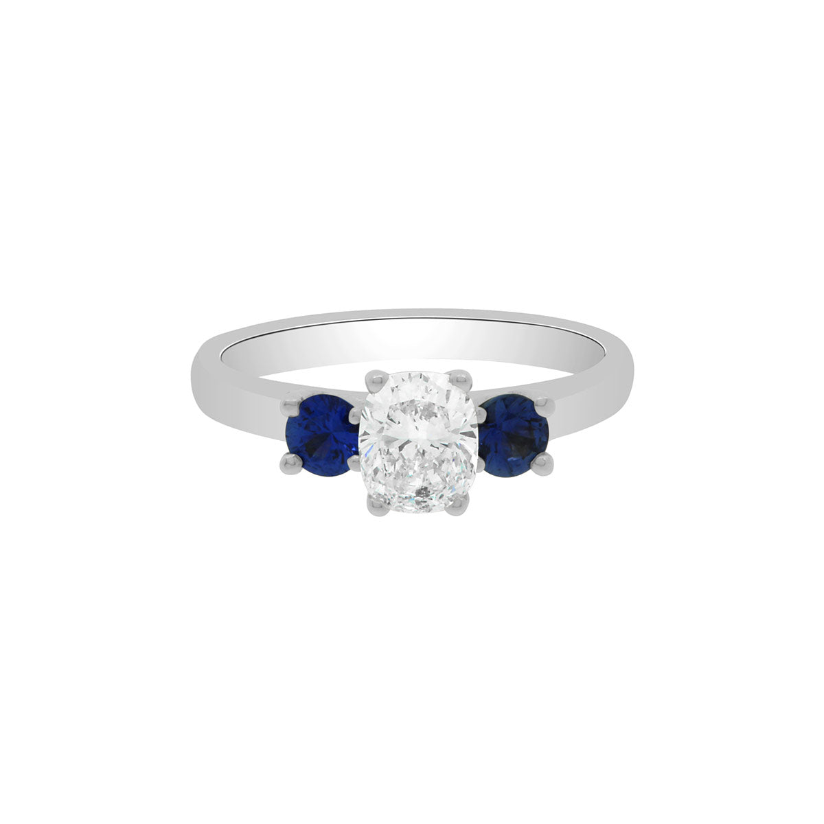 Oval Cut Diamond and Round Sapphires Engagement Ring with Platinum Set Band - 'Lucia'