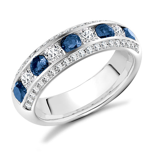 Diamond And Sapphire Encrusted Eternity Band In White Gold