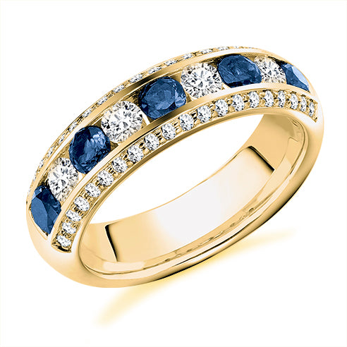 Diamond And Sapphire Encrusted Eternity Band In Yellow Gold
