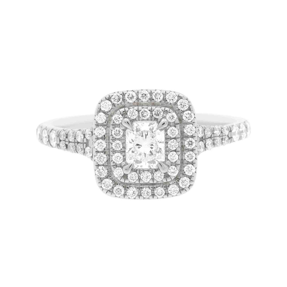 Double Halo Cushion Cut Diamond Engagement Ring with White Gold Set Band - ‘Solace Cushion'