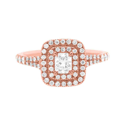 Double Halo Cushion Cut Diamond Ring in rose gold