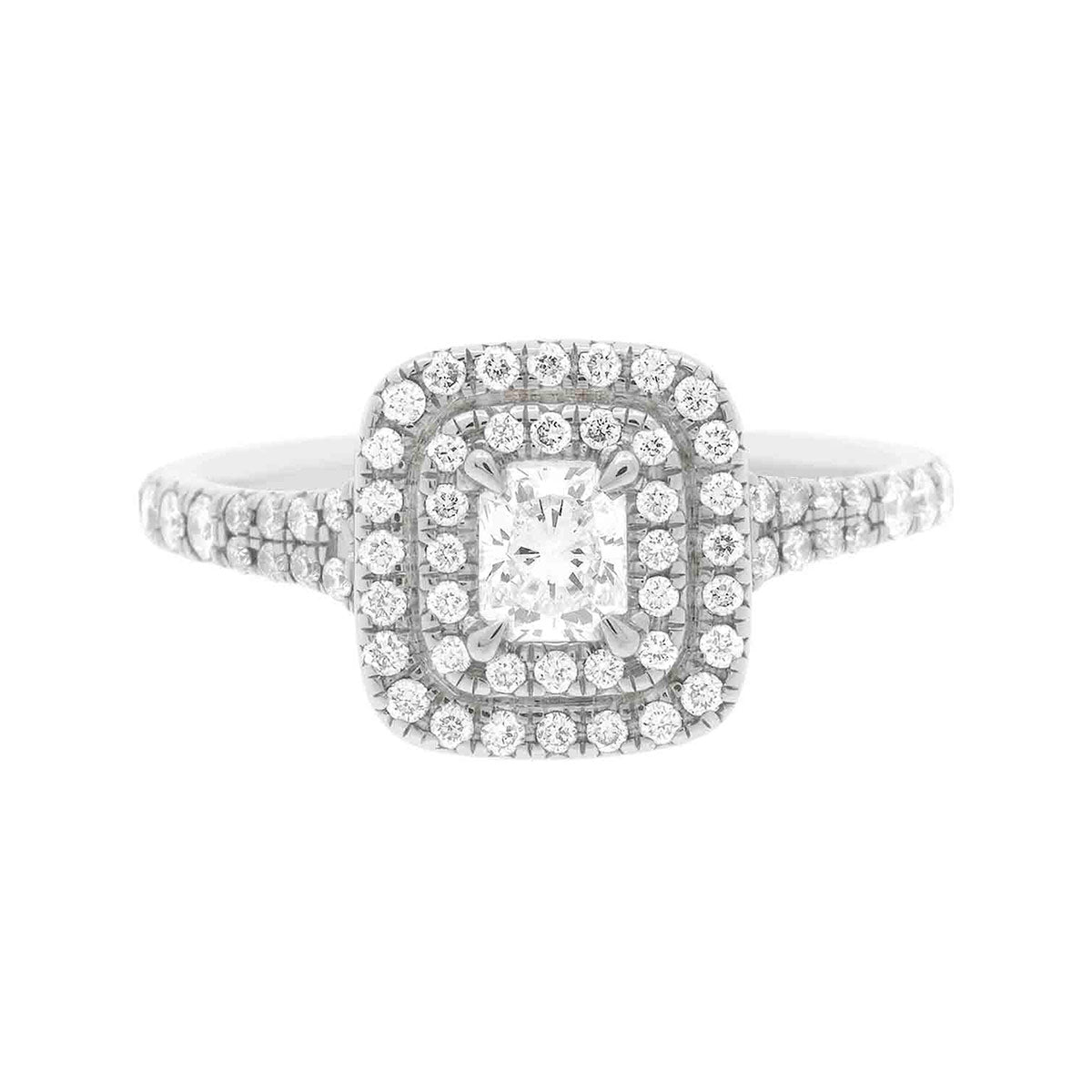 Double Halo Cushion Cut Diamond Ring in white gold