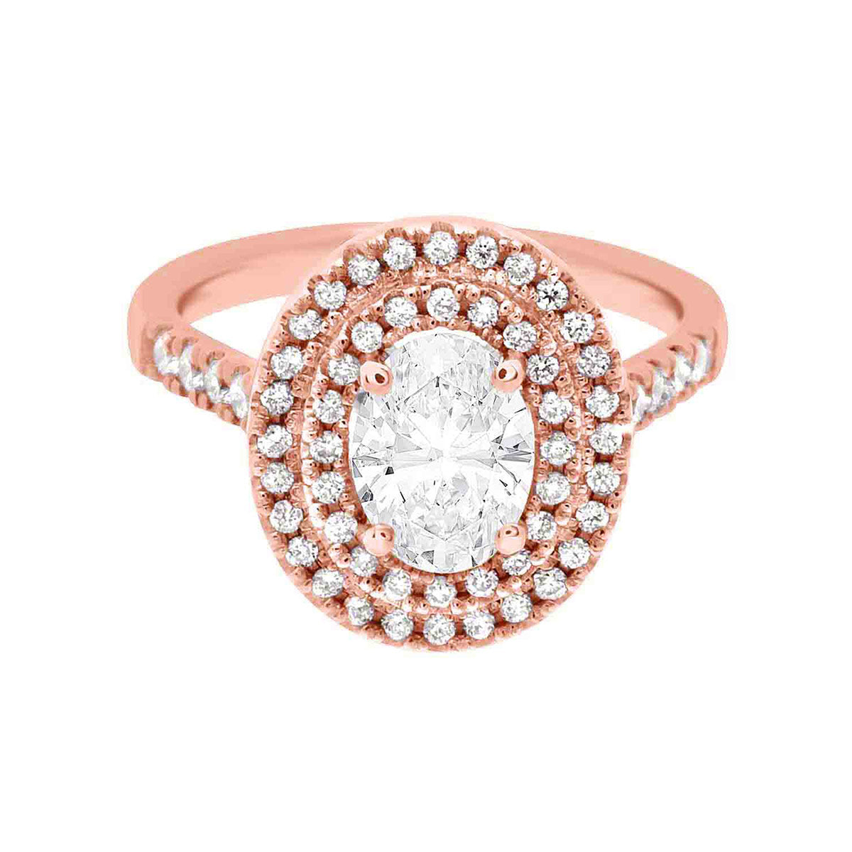 Double Halo Oval Engagement Ring In rose gold