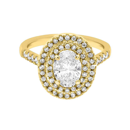 Double Halo Oval Engagement Ring In yellow gold
