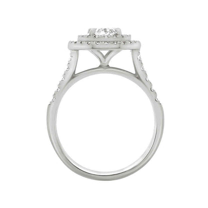 Double Halo Oval Engagement Ring In white gold upright position