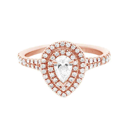 Double Halo Pear Diamond Ring in rose gold