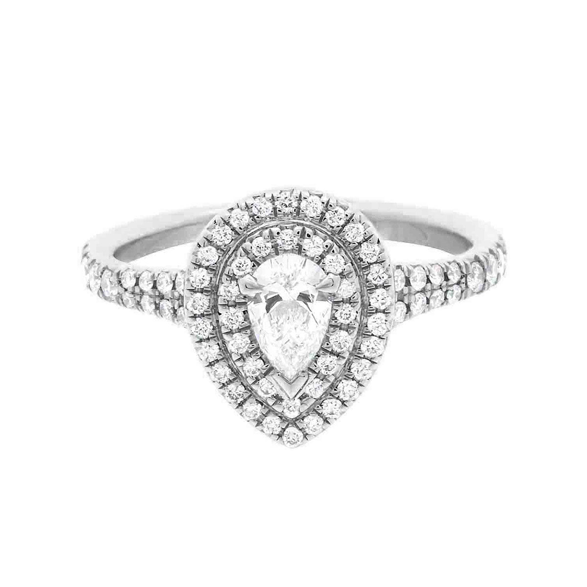 Double Halo Pear Diamond Ring in white gold