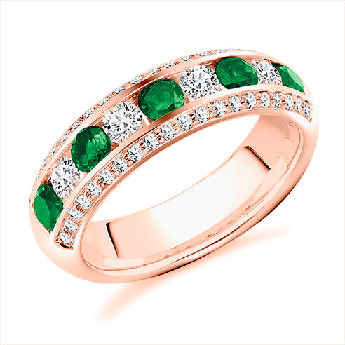 Emerald And Diamond Encrusted Eternity Ring In Rose Gold - CET32