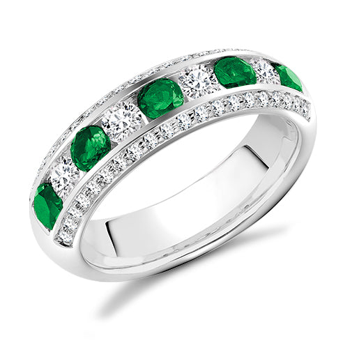 Emerald And Diamond Encrusted Eternity Ring In white Gold - CET32