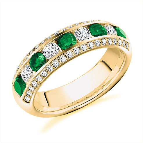 Emerald And Diamond Encrusted Eternity Ring In Yellow Gold - CET32