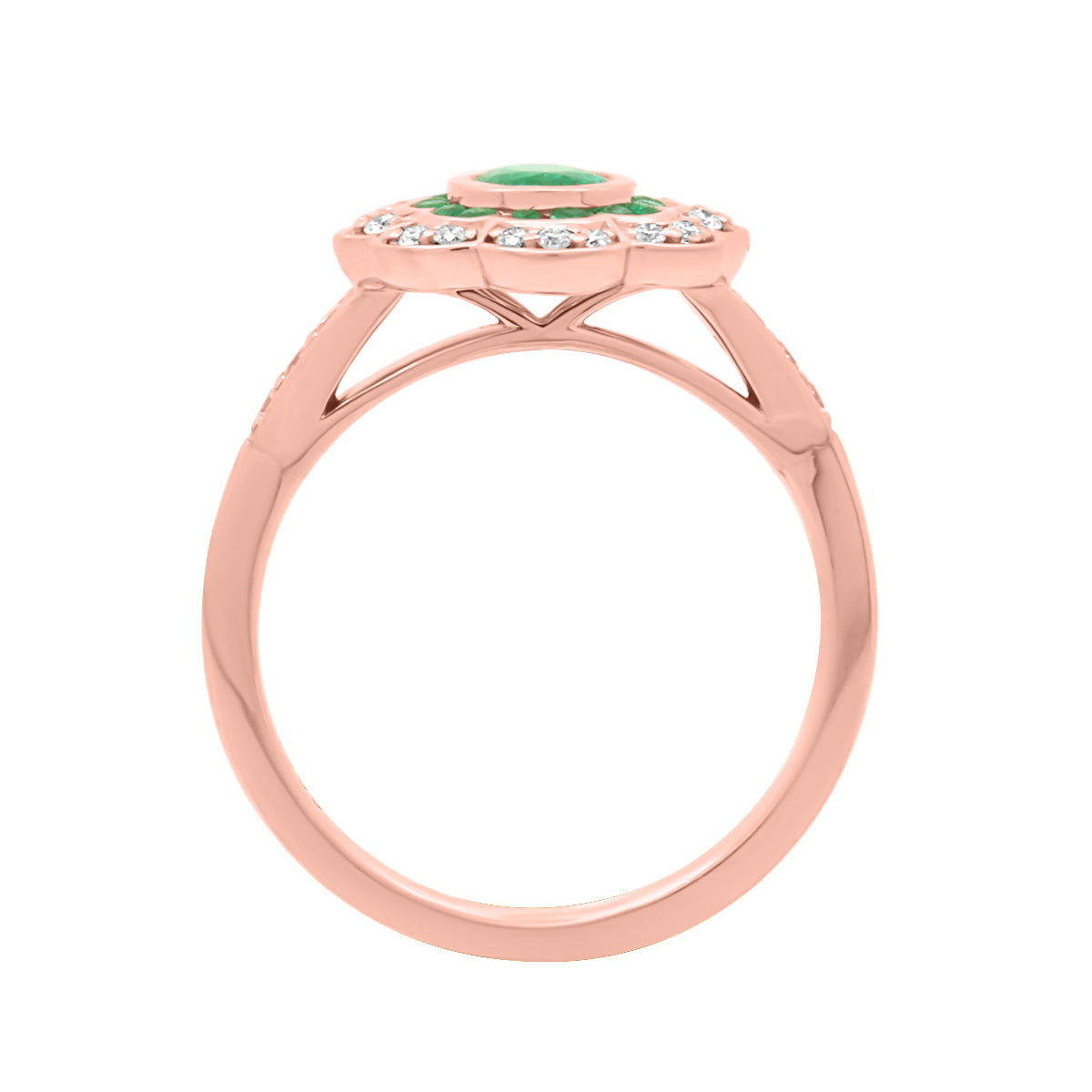 Diamond Halo Vintage Emerald Engagement Ring with Rose Gold Set Band - 'Alise'