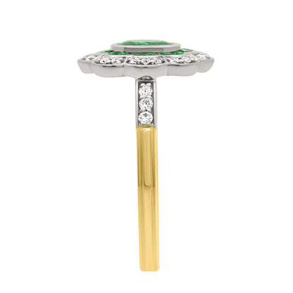Emerald And Diamond Halo Ring - &
