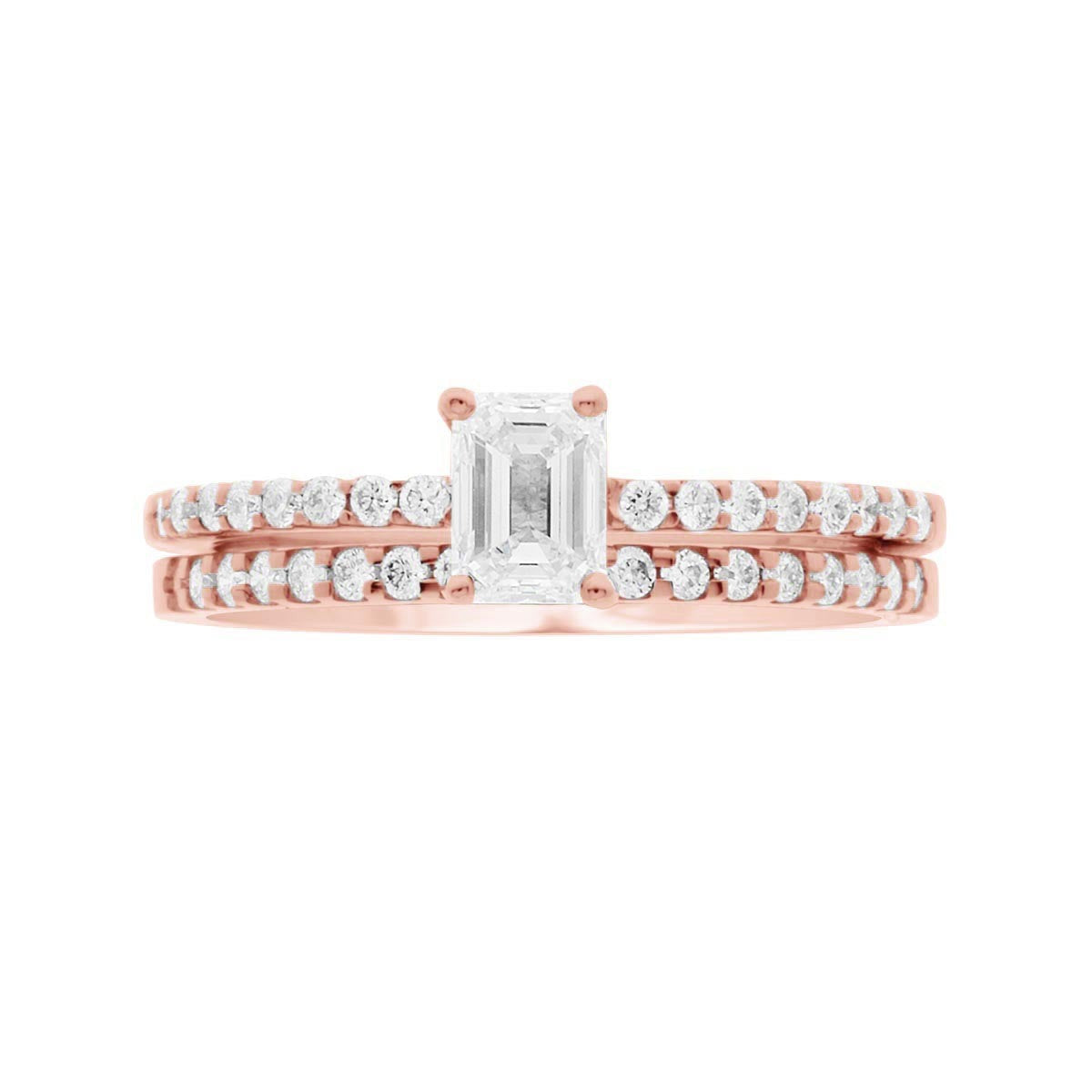 Emerald Cut Diamond Solitaire Engagement Ring with Rose Gold Set Band - 'Amy'