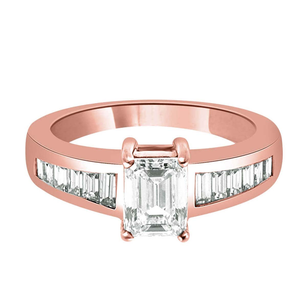 Emerald Cut Engagement Ring made from rose gold laying flat