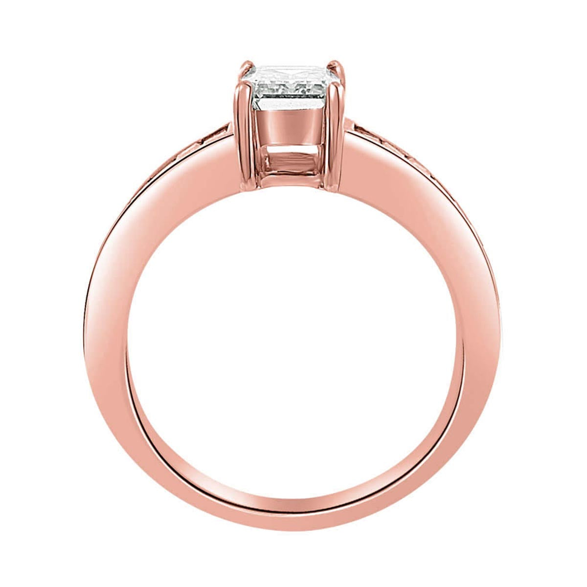 Emerald Cut Engagement Ring made from rose gold standing uprigt