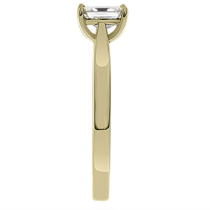 Emerald Cut Ring Solitaire Engagement Ring in yellow gold in an end view