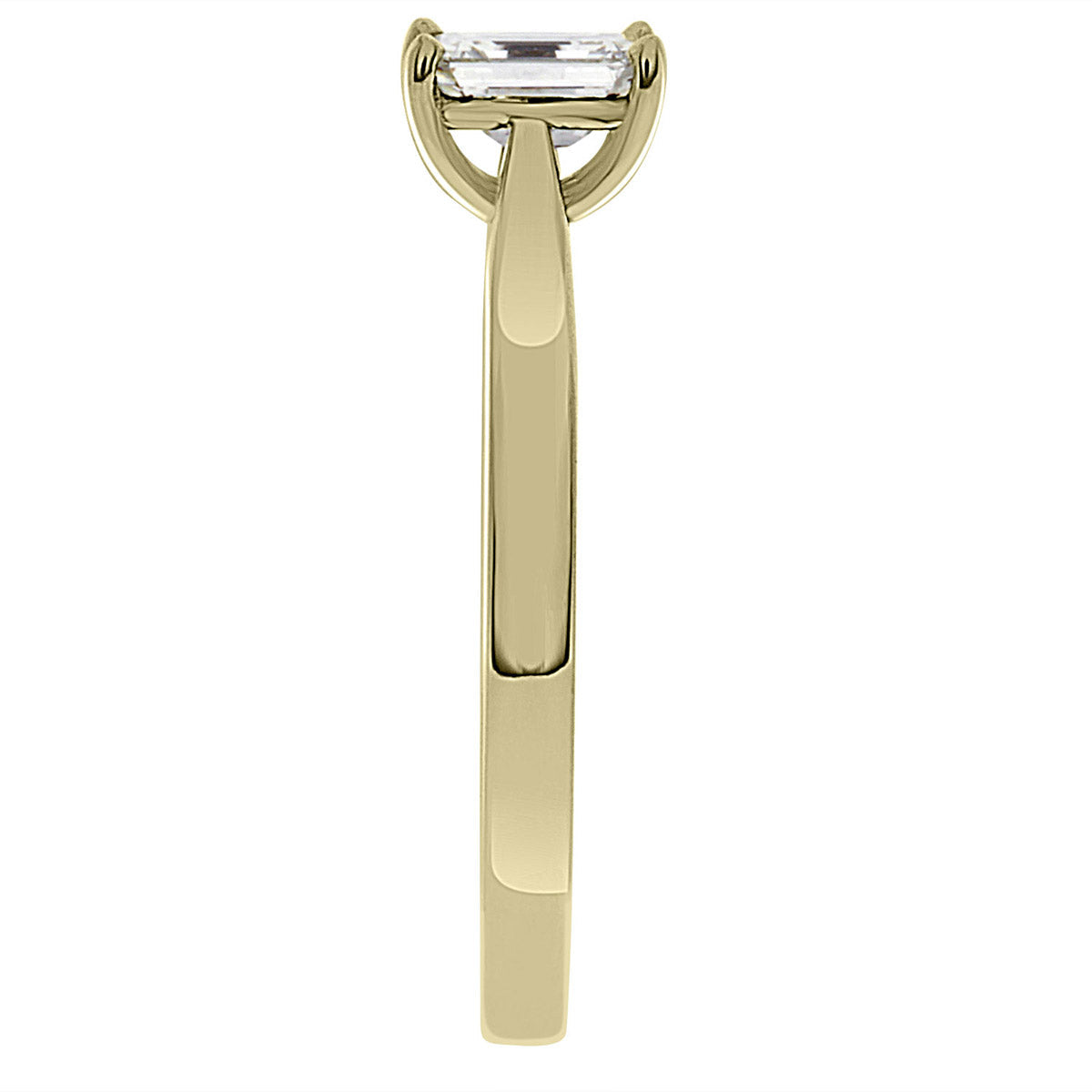 Emerald Cut Ring Solitaire Engagement Ring in yellow gold in an end view