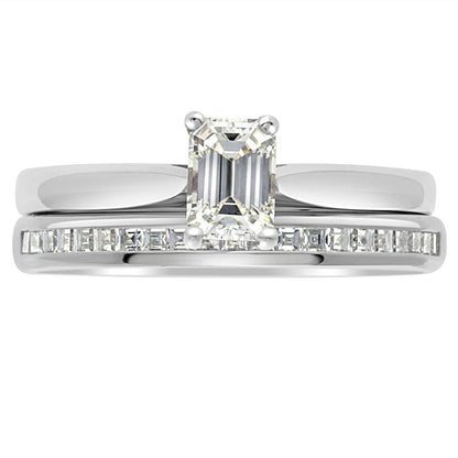 Emerald Cut Ring Solitaire Engagement Ring in platinum with a platinum and diamond wedding ring