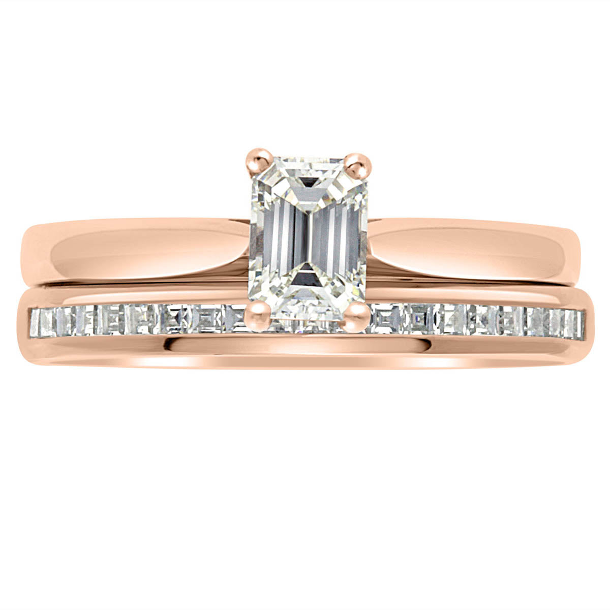 Emerald Cut Ring Solitaire Engagement Ring in rose gold with a diamond set wedding ring