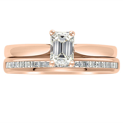 Emerald Cut Ring Solitaire Engagement Ring in rose gold with a diamond set wedding ring