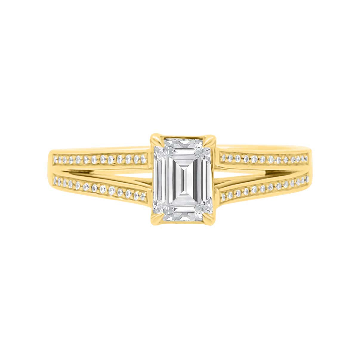 Emerald Cut With Split Shoulders in yellow gold