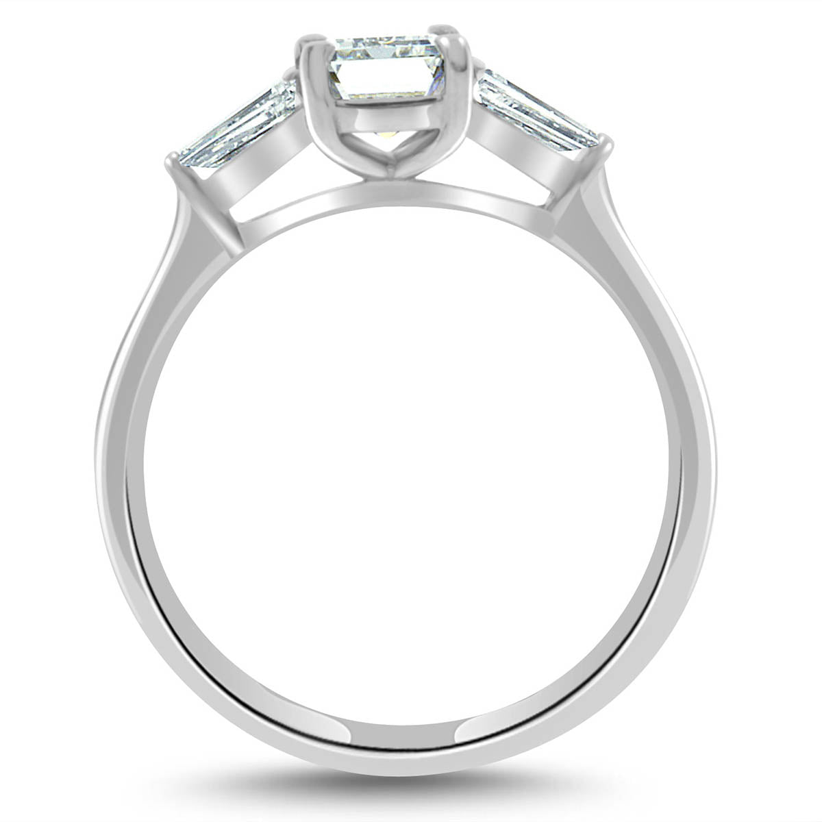 Emerald and Tapered Baguettes Diamond Engagement Ring with Platinum Set Band - 'Elizabeth'