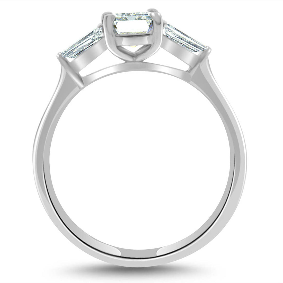 Emerald Cut With Tapered Baguettes in white gold standing upright