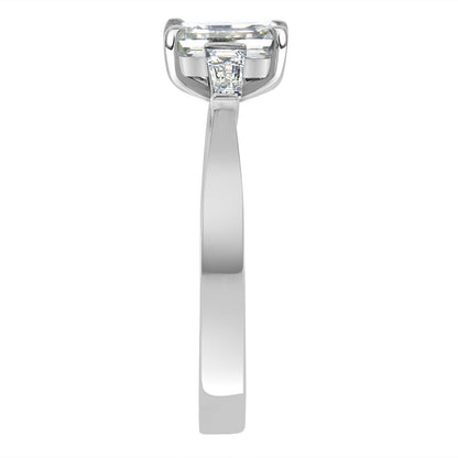 Emerald Cut With Tapered Baguettes in white gold in endview