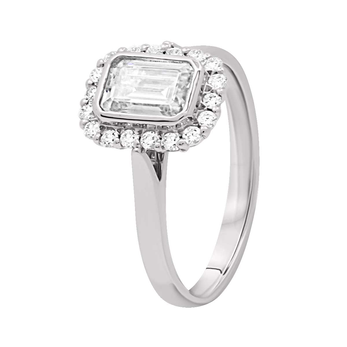 Emerald Cut Halo Diamond Engagement Ring with Platinum Set Band - 'Monica'