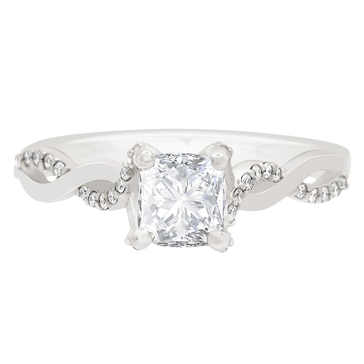 Cushion Cut Diamond Engagement Ring Platinum Twisted Band - ‘Ritz’