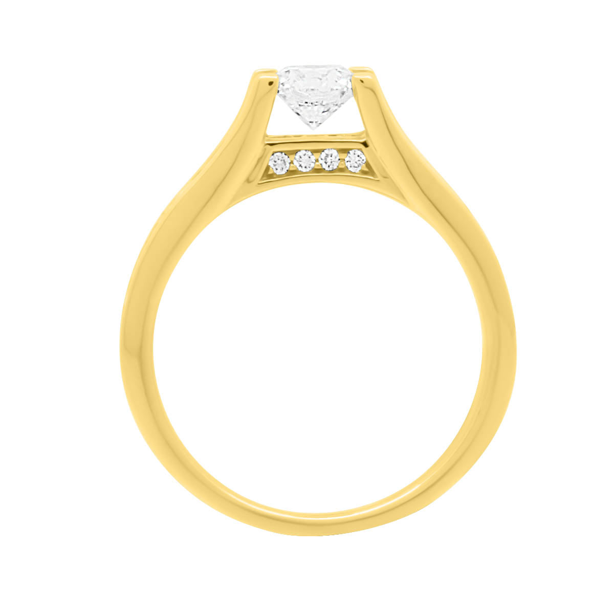 Floating Diamond With Channel Set Rounds SET IN YELLOW GOLD picutured in an upright position