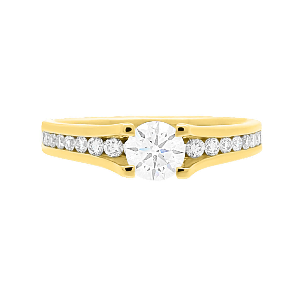 Floating Diamond With Channel Set Rounds SET IN YELLOW GOLD