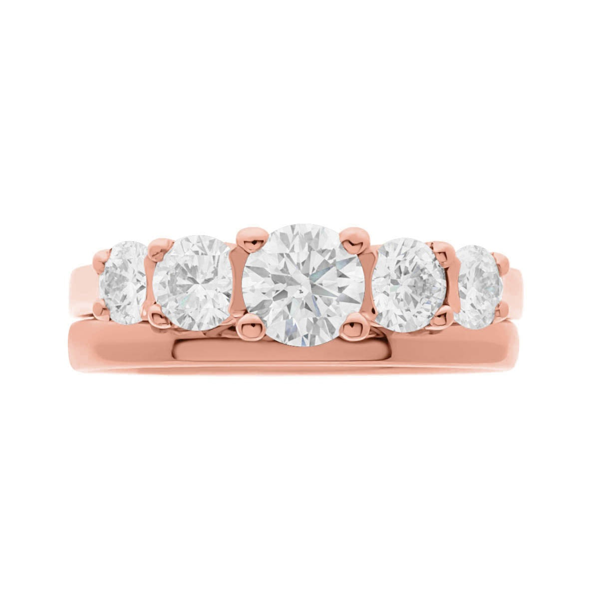 Five Stone Round Cut Diamond Engagement Ring with Rose Gold Set Band - 'Nina’