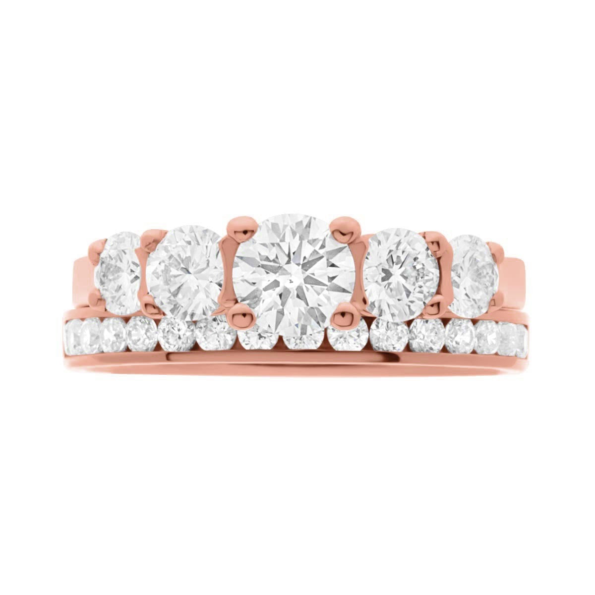 Five Stone Round Cut Diamond Engagement Ring with Rose Gold Set Band - 'Nina’