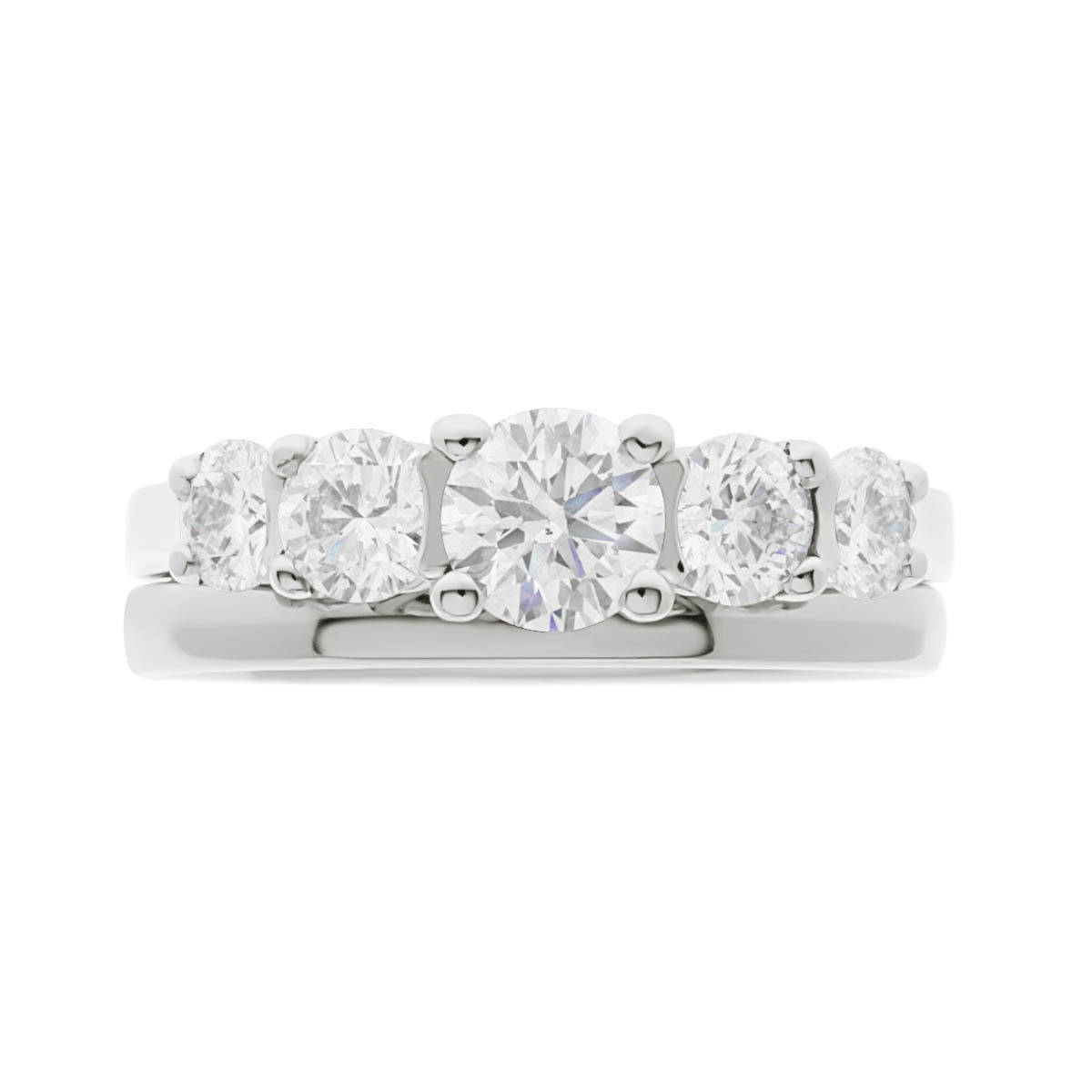 Five Stone Round Cut Diamond Engagement Ring with White Gold Set Band - 'Nina’