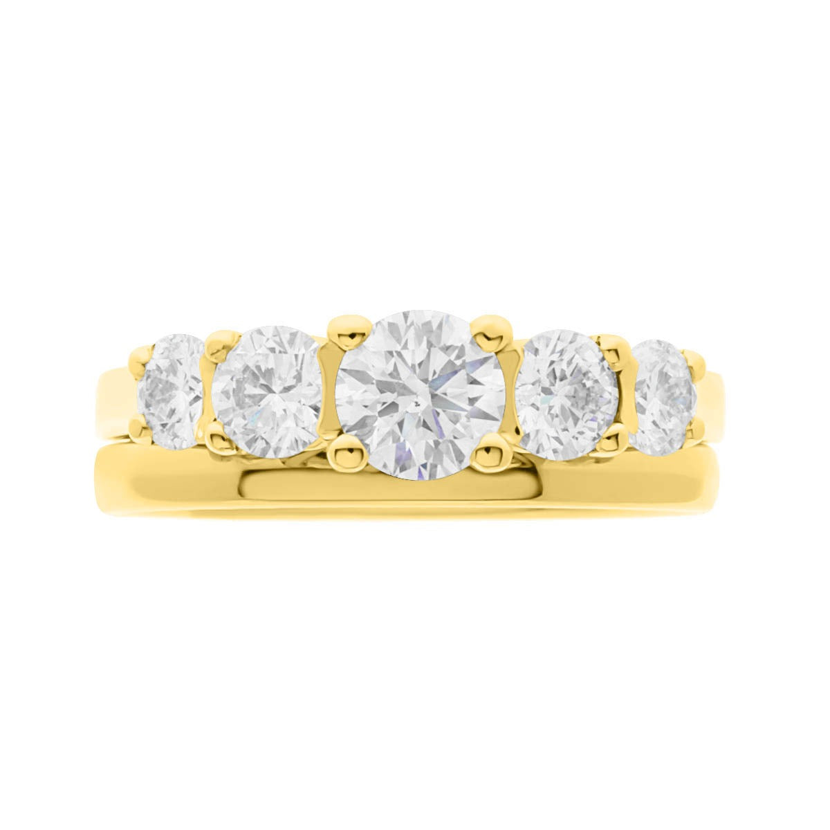 Five Stone Round Cut Diamond Engagement Ring with Yellow Gold Set Band - 'Nina’