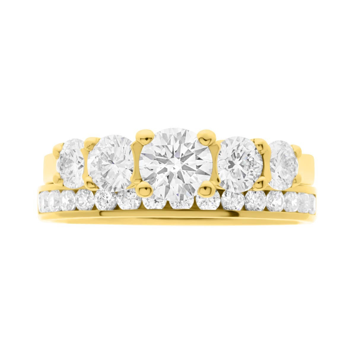 Five Stone Round Cut Diamond Engagement Ring with Yellow Gold Set Band - 'Nina’