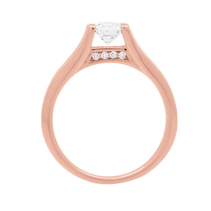 Floating Diamond With Channel Set Rounds SET IN rose GOLD pictured in an upright position